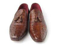 Paul Parkman Men's Brown Crocodile Embossed Calfskin Tassel Loafer (ID#PP2281-BRW)