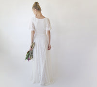 BLUSHFASHION - Original Bohemian Butterfly Sleeves, Modest Ivory Wedding Dress With Pockets #1318