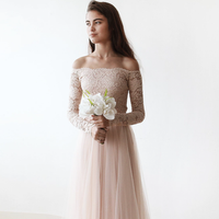 BLUSHFASHION - Original Blush Off-The-Shoulder Lace and Tulle Dress #1134