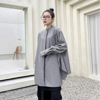 MARIGOLDSHADOWS - Original Kume Loose Stand Collar Long Sleeve Shirt - Gray