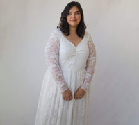 BLUSHFASHION - Original Curvy  Ivory Lace Bohemian , Long Sleeves Wedding Dress #1324