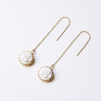 POPORCELAIN - Original Porcelain Rose With Pearl Gold-Filled Chain Earrings