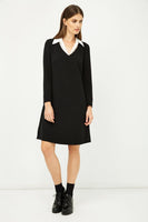 CONQUISTA FASHION - Original Shirt Collar Detail Black Striped Dress