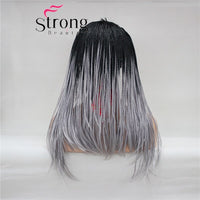 StrongBeauty Long Gray With Dark Roots Ombre Braided 3/4 HEADBAND Full Synthetic Wig Box Braids Wig Coverage Wigs COLOUR CHOICES