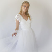 BLUSHFASHION - Original Fairy Blush Wrap Wedding Dress, Butterfly Sleeves and Puffy Tulle #1293