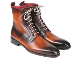 Paul Parkman Men's Brown Burnished Leather Lace-Up Boots (ID#BT534-BRW)