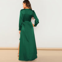 LUXURY AND ME - Original V-Neck Belted Wrap Asymmetric Party Maxi Dress