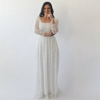 Original Curvy  Ivory Square Neckline  Wedding Train Dress #1272