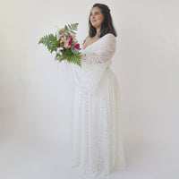 BLUSHFASHION - Original Bestseller Ivory Off the Shoulder Wrap Wedding Dress With Bell Sleeves 1339