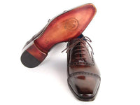 Paul Parkman Men's Captoe Oxfords Anthracite Brown Hand-Painted Leather (ID#024-ANTBRW)