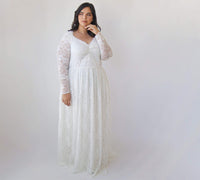 BLUSHFASHION - Original Curvy  Ivory Lace Bohemian , Long Sleeves Wedding Dress #1324