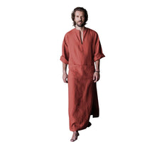 Men's Real Linen Cotton Nightgowns Extra Large Bathrobe Short-Sleeved Robe Caftan Vacation Holiday Beach Robe