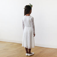 BLUSHFASHION - Original Ivory Lace Long Sleeves Flower Girls Short Dress #5045