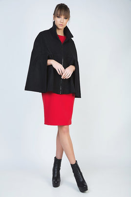 CONQUISTA FASHION - Original Black Winter Cape in Woven Fabric