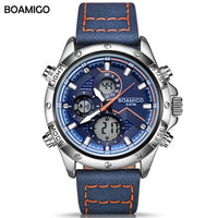 BOAMIGO Fashion Mens Watches for Men Military Digital Analog Quartz Chronograph Sport Watch Waterproof Leather LED  Reloj Hombre