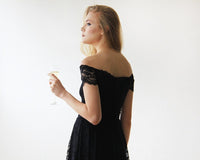 BLUSHFASHION - Original Off-The-Shoulder Short Sleeves Black Lace Midi Dress 1158