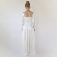 BLUSHFASHION - Original Bestseller Ivory Square Neckline Minimalist Satin Wedding Dress #1351