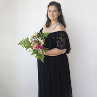 BLUSHFASHION - Original Black Ruffled Crinkle Off-Shoulder Maxi Dress #1338