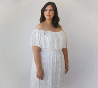 BLUSHFASHION - Original Curvy Ivory Ruffled Crinkle Off-Shoulder Wedding Dress #1327