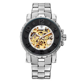 MG. ORKINA Men Wristwatch Golden Skeleton Clock Mechanical Male Wrist Watch Black Relogio Masculino Automatic Zegarek Meski