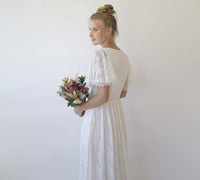 BLUSHFASHION - Original Ivory Fairy Lace Bohemian Wedding Dress With Pockets #1345