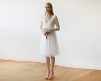 BLUSHFASHION - Original Short Wedding Dress ,Ivory Tulle & Lace Midi  Dress #1144