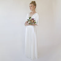 BLUSHFASHION - Original Bestseller Deep v Neckline Bat Sleeves Minimalist Wedding Dress #1350