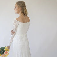 BLUSHFASHION - Original Ivory Off Shoulder Wrap Long Sleeves ,Mermaid Wedding Dress #1280