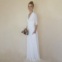 BLUSHFASHION - Original Empire Waist Maxi Dress ,Bohemian V-Neckline ,Ivory Wedding Dress  #1366