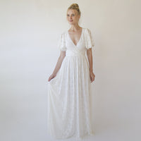 BLUSHFASHION - Original Ivory Fairy Lace Bohemian Wedding Dress With Pockets #1345