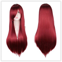 QQXCAIW Long Straight Cosplay Wig Women Costume Party Black Red Ombre Heat Resistant Synthetic Hair Wigs