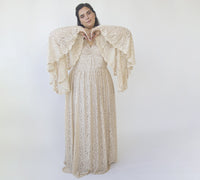 BLUSHFASHION - Original Champagne Lace Flare Sleeves Wedding Dress #1329