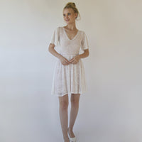 BLUSHFASHION - Original Butterfly Sleeves Bohemian Pearly Color Wedding Dress ,Short Mini Wedding Dress  #1374