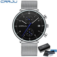 Mens Watch CRRJU Luxury Top Brand Men Stainless Steel WristWatch Men's Military Waterproof Date Quartz Watches Relogio Masculino