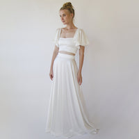 BLUSHFASHION - Original Crop Top Wedding Dress, Silky Wedding Maxi Skirt and Silky Top #1354