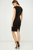 CONQUISTA FASHION - Original Solid Colour Dress With Cap Sleeves Black Color