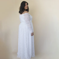 BLUSHFASHION - Original Curvy  Ivory Off the Shoulder Lace Wrap Wedding Dress  With Pockets  #1316