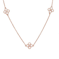 Original Flower Clover Long  Chain White Quartz Necklace Rosegold