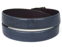 PAUL PARKMAN Men's Crocodile Embossed Calfskin Leather Belt Hand-Painted Navy (ID#B02-NVY)