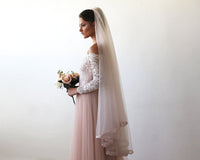 Original Pink Off-The-Shoulder Lace & Tulle Train Dress #1162