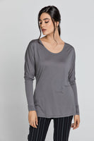 Dark Grey Top With Long Batwing Sleeves