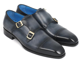 Paul Parkman Captoe Double Monkstraps Navy (ID#045NVY62)