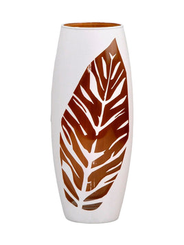 White Painted Art Glass Oval Vase for Flowers | Interior Design | Home Decor | Table Vase 10 Inch