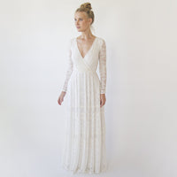 BLUSHFASHION - Original Bohemian Lace Wedding Dress Wrap Neckline With Fringes #1363