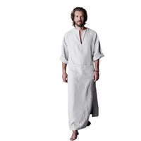 Men's Real Linen Cotton Nightgowns Extra Large Bathrobe Short-Sleeved Robe Caftan Vacation Holiday Beach Robe