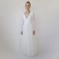 BLUSHFASHION - Original Bestseller Ivory Wedding Dress , Sheer Illusion Tulle Skirt on Lace #1315