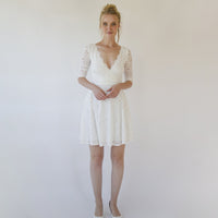 BLUSHFASHION - Original Ivory Wrap Lace Mini Wedding Dress Bracelet Sleeves #1373