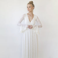 BLUSHFASHION - Original Ivory Wrap Lace Wedding Dress With Long Poet Sleeves #1364