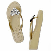 Original Woman Shoes Crystal Heart - Rhinestone Mid Wedge Flip Flops