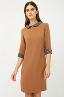 CONQUISTA FASHION - Original Straight Winter Dress With Contrast Peter Pan Collar